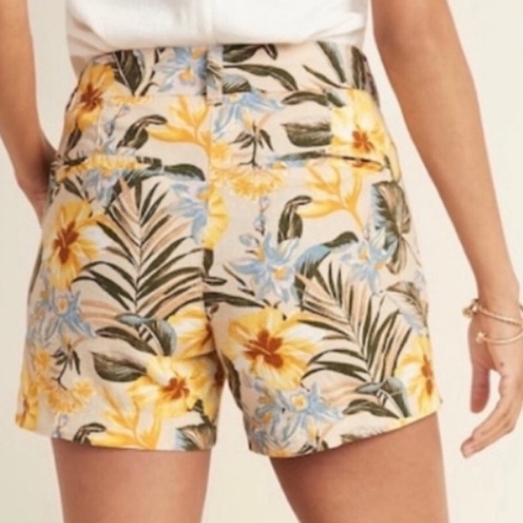 LINEN HAWAIIAN BOTANICAL YELLOW FLORAL EVERDAY SHORTS SIZE 10 - Picture 2 of 8